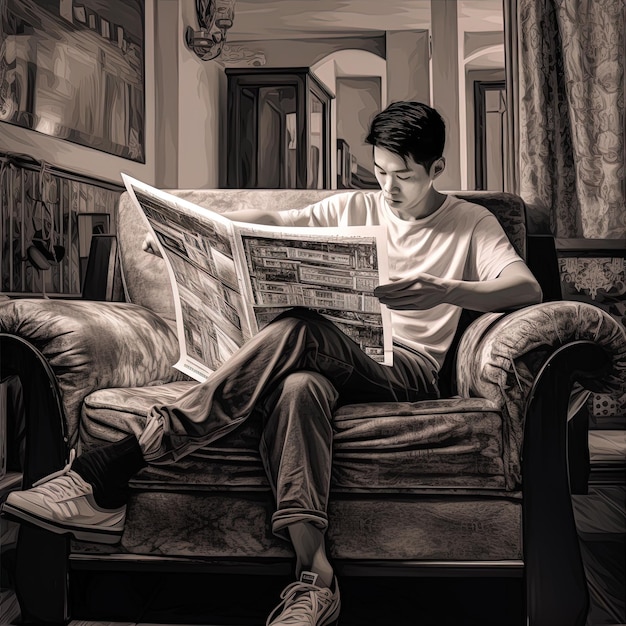 un hombre leyendo un periódico con la palabra periódico en el frente