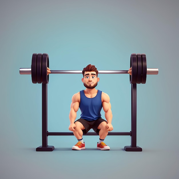 Hombre lindo levantando barra gimnasio dibujos animados icono vectorial ilustración gente concepto de icono deportivo aislado