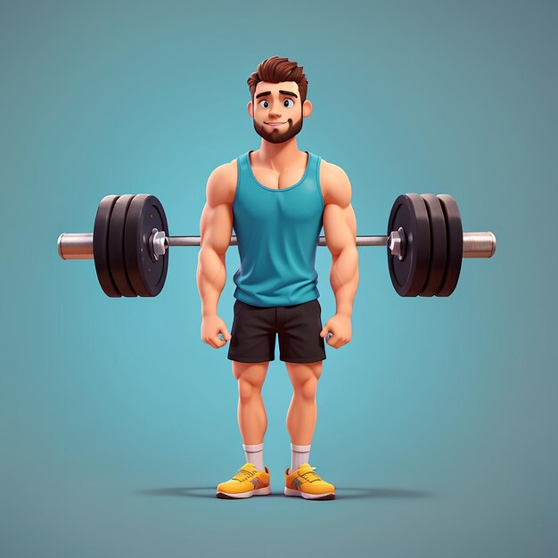 Hombre lindo levantando barra gimnasio dibujos animados icono vectorial ilustración gente concepto de icono deportivo aislado