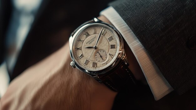 un hombre lleva un reloj que dice la hora como 12:05