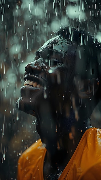 un hombre en la lluvia con un fondo negro