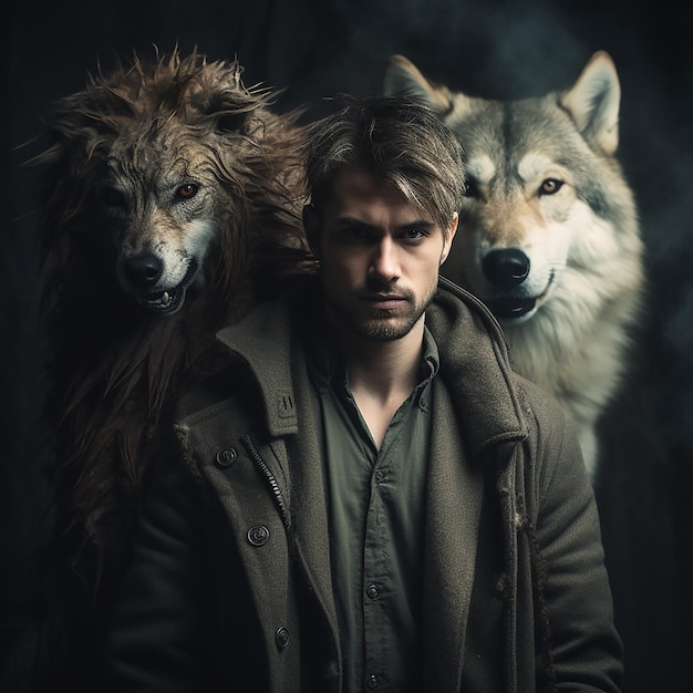 Un hombre y un lobo.