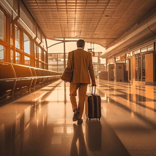 Hombre con una maleta en un aeropuerto