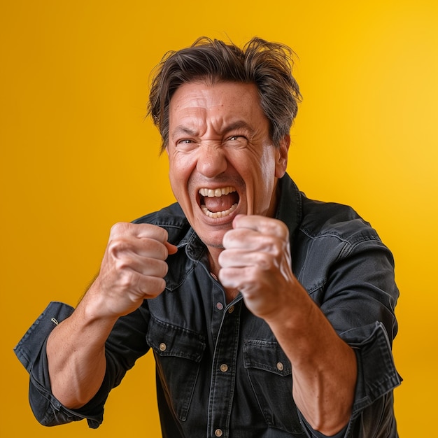 Foto un hombre con una mano fisting enojado