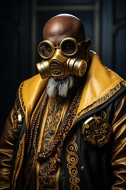 un hombre con una máscara y un abrigo dorado