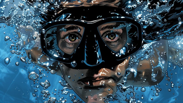 Hombre con máscara de buceo bajo el agua