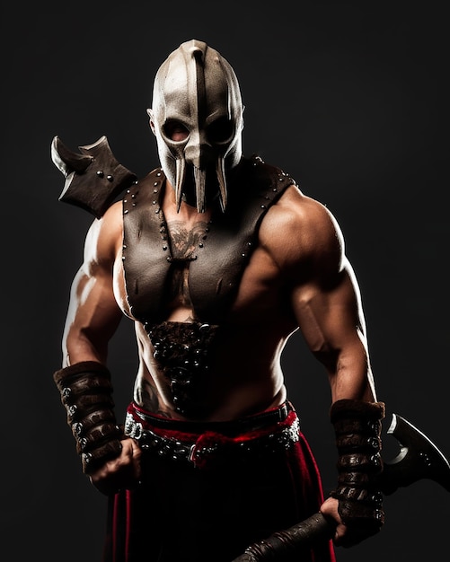 Un hombre con una máscara y una espada en la mano.