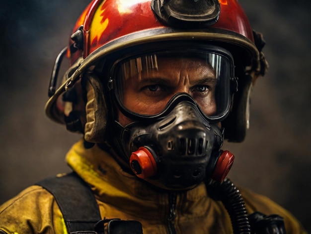 Foto un hombre con una máscara de gas y una máscara para bomberos