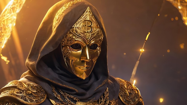 Hombre con máscara de oro y capa negra