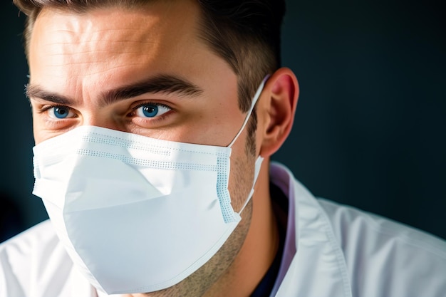 Un hombre con máscara protectora COVID 19 MaskUsando con confianza IA generativa