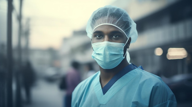 Hombre con mascarilla quirúrgica y gafas Día Mundial de la Salud