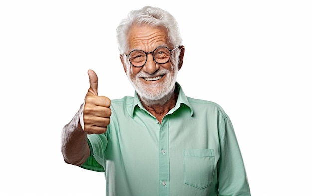 Foto un hombre mayor con gafas y barba dando un pulgar hacia arriba.