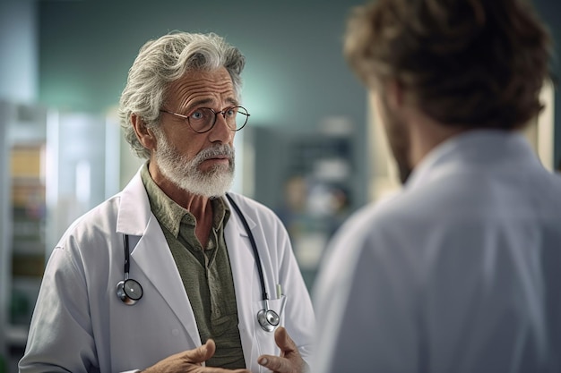 Hombre mayor hablando con un médico con IA generativa