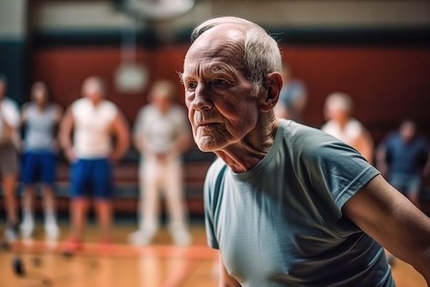 Hombre mayor haciendo ejercicio en un gimnasio IA generativa