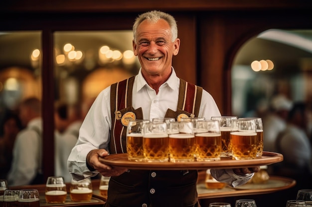 Hombre mayor del Oktoberfest con cerveza generativa