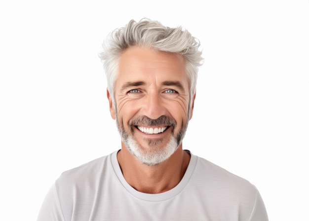 Foto hombre mayor con pelo gris sonriendo ai generativo