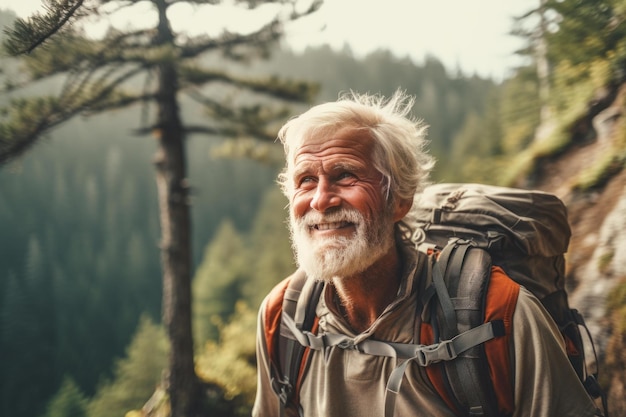 Hombre mayor resistente caminando por la naturaleza Generar Ai