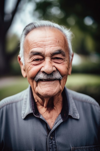 Hombre mayor y retrato con una sonrisa en un parque comunitario para el estilo de vida de jubilación de personas mayores