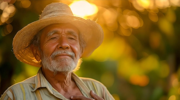 Un hombre mayor con un sombrero de paja