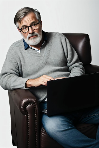 hombre de mediana edad trabajando sentado en su sillón