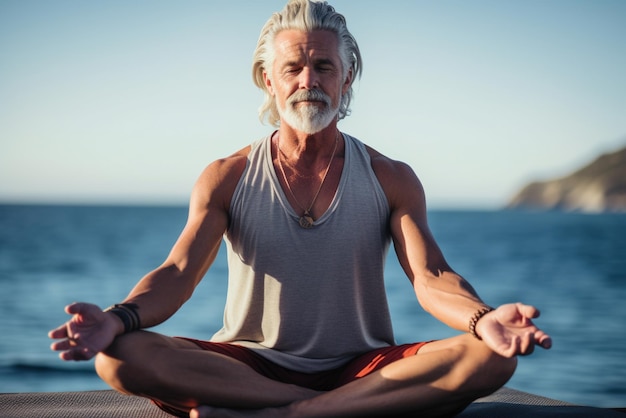 Hombre meditando en un barco