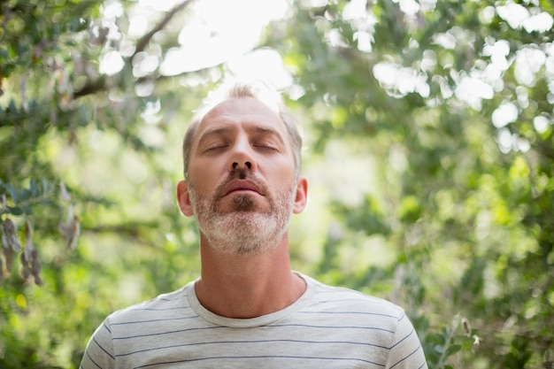 Hombre meditando contra la luz del sol