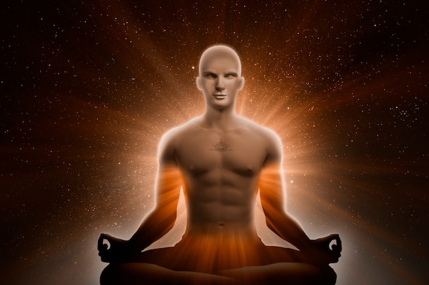 Hombre meditando con el universo