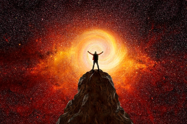 Hombre meditando con el universo