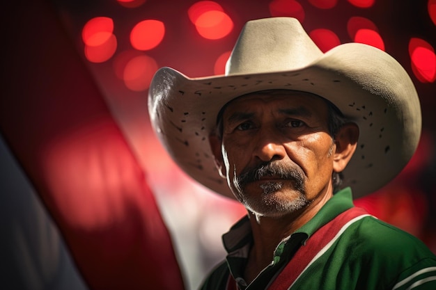 Un hombre mexicano y la bandera mexicana Independencia mexicana