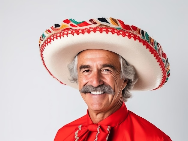 Hombre mexicano en pose emocional sobre un fondo blanco