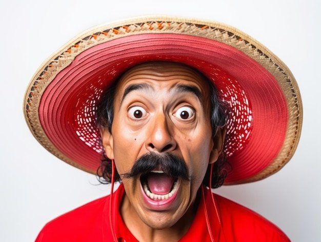 Foto hombre mexicano en pose emocional sobre un fondo blanco