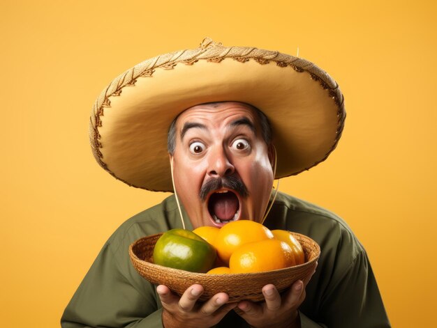 Hombre mexicano en pose juguetona sobre fondo sólido