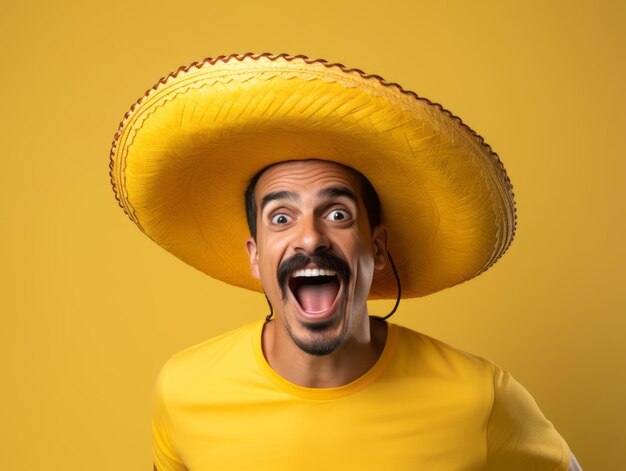 Foto hombre mexicano en pose juguetona sobre fondo sólido