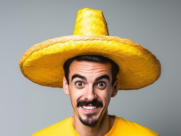 Hombre mexicano en una pose lúdica sobre un fondo sólido