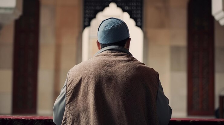 Un hombre en una mezquita mirando por la ventana
