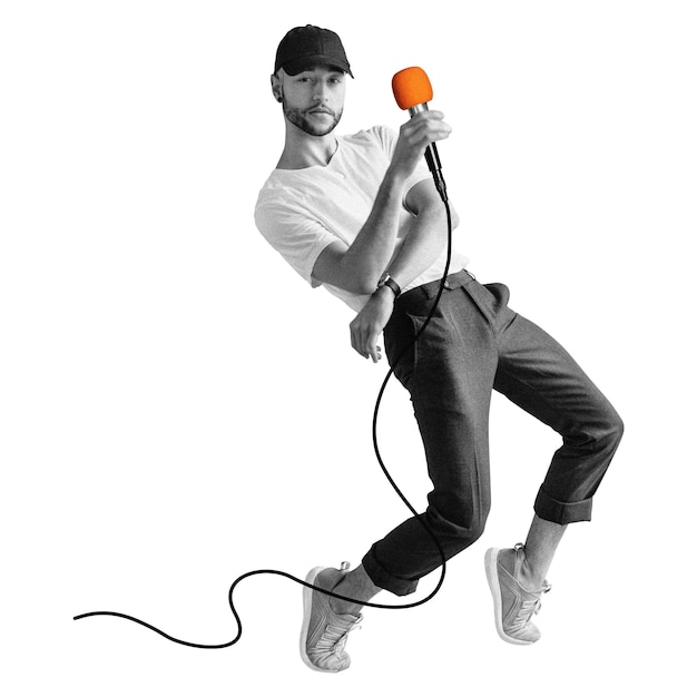 Hombre con micrófono pegatina png fondo transparente