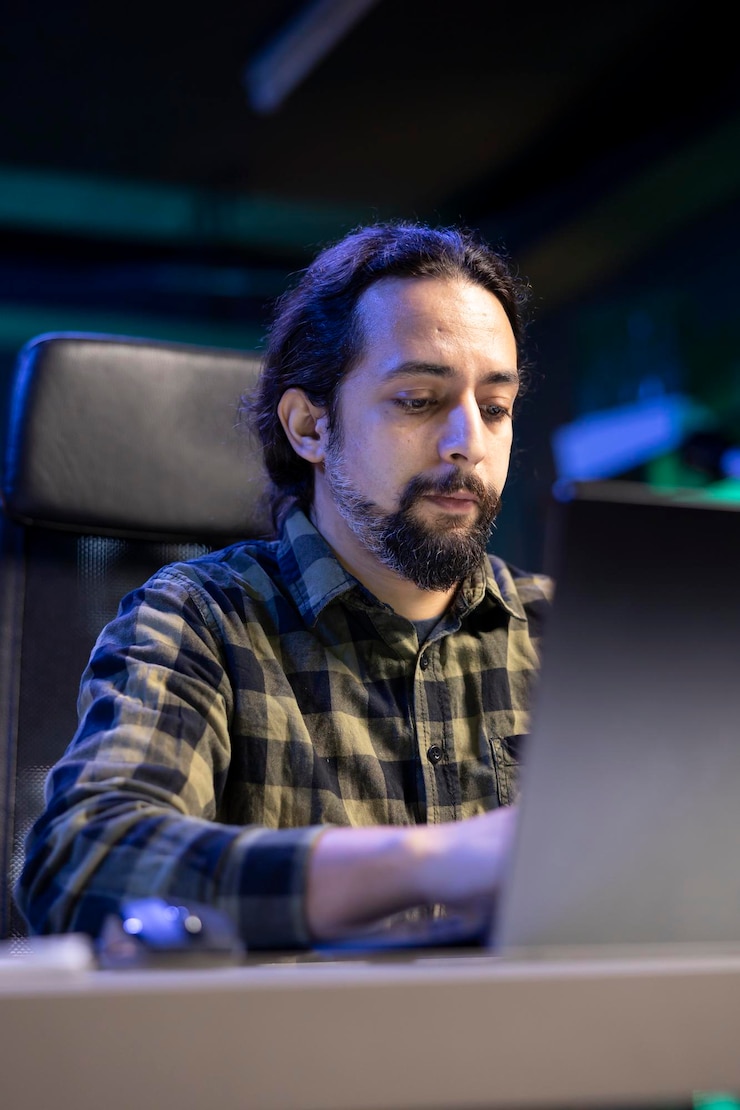 Foto hombre del milenio escribiendo correos electrónicos en su portátil