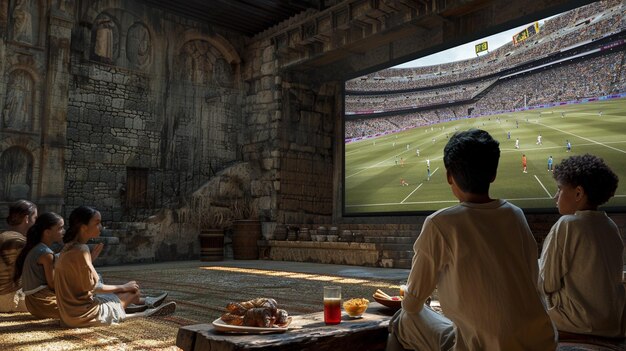 un hombre mira un televisor con un juego de fútbol en él