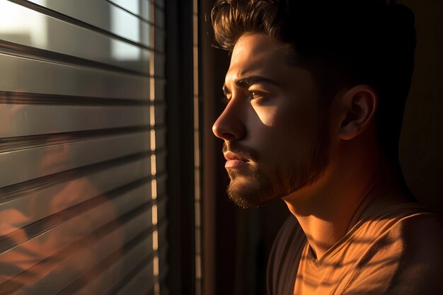 Un hombre mira por la ventana.