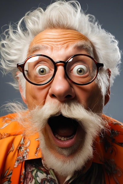 Hombre con una mirada graciosa en su cara y gafas IA generativa