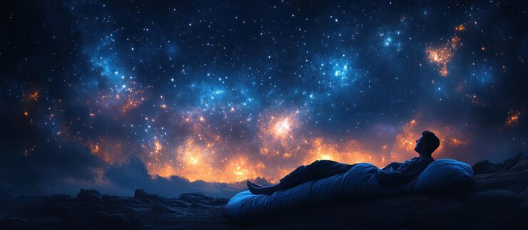 Hombre mirando al cielo estrellado