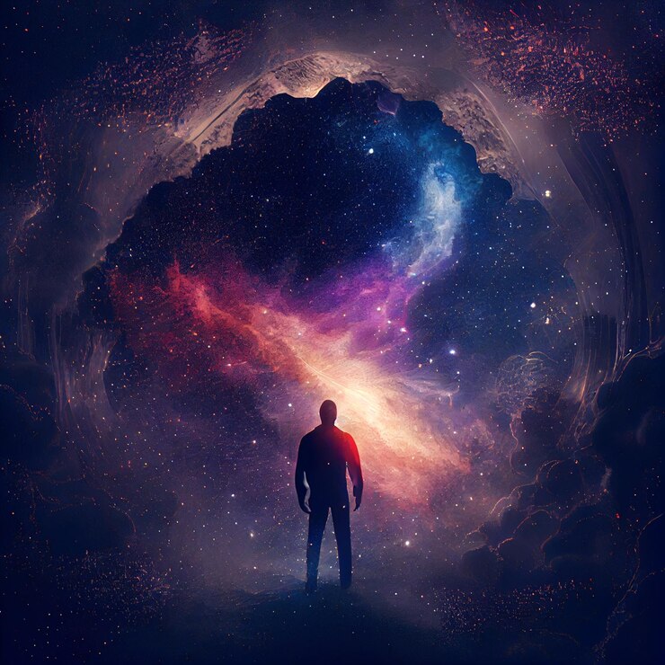 Hombre mirando una estrella en el espacio IA generativa