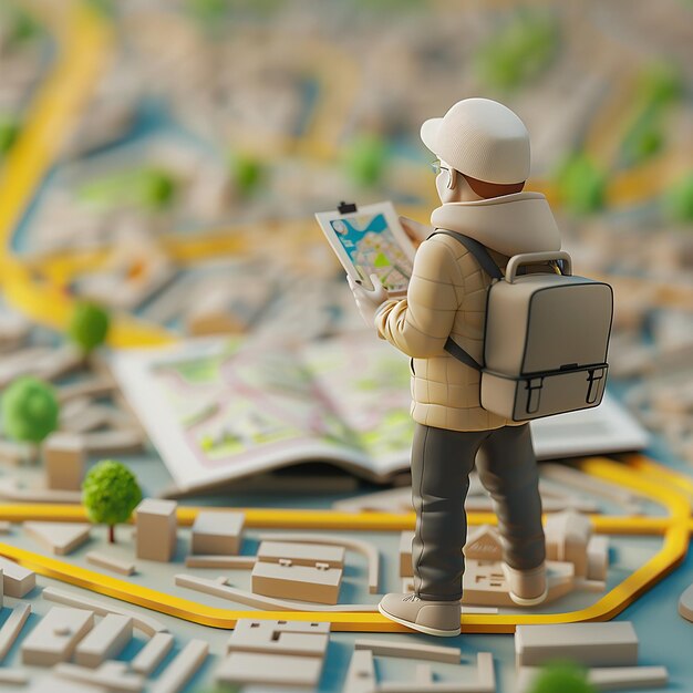 Foto un hombre mirando un mapa de una ciudad