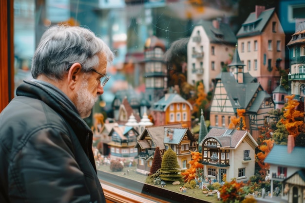 un hombre mirando un modelo de una ciudad