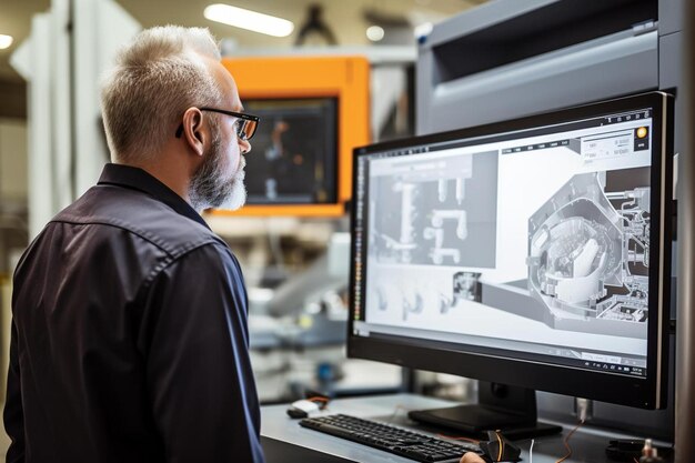 Foto un hombre está mirando una pantalla de computadora