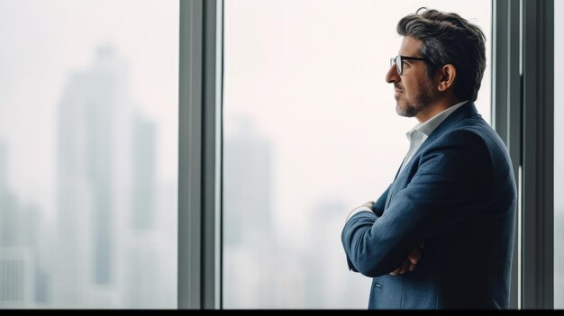 un hombre mirando por una ventana