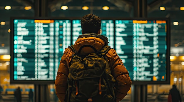 Hombre con mochila en el aeropuerto