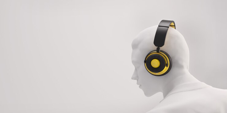 Hombre modelo blanco con auriculares aislados