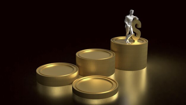 El hombre y las monedas de oro para el concepto de negocios renderización 3D