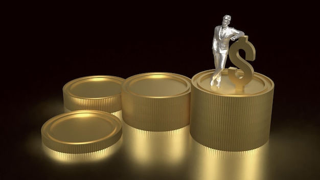 El hombre y las monedas de oro para el concepto de negocios renderización 3D